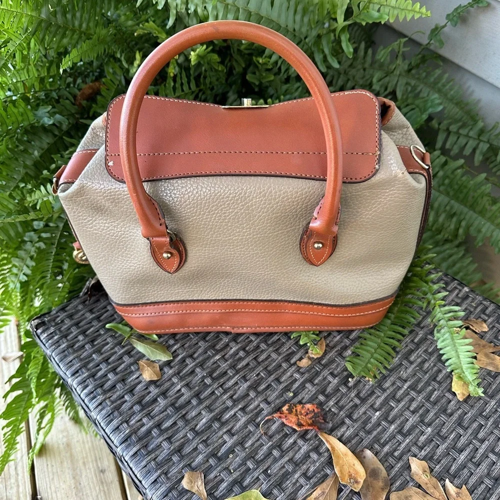 Authentic Dooney & Bourke Cream and Brown Satchel - Picture 2 of 4